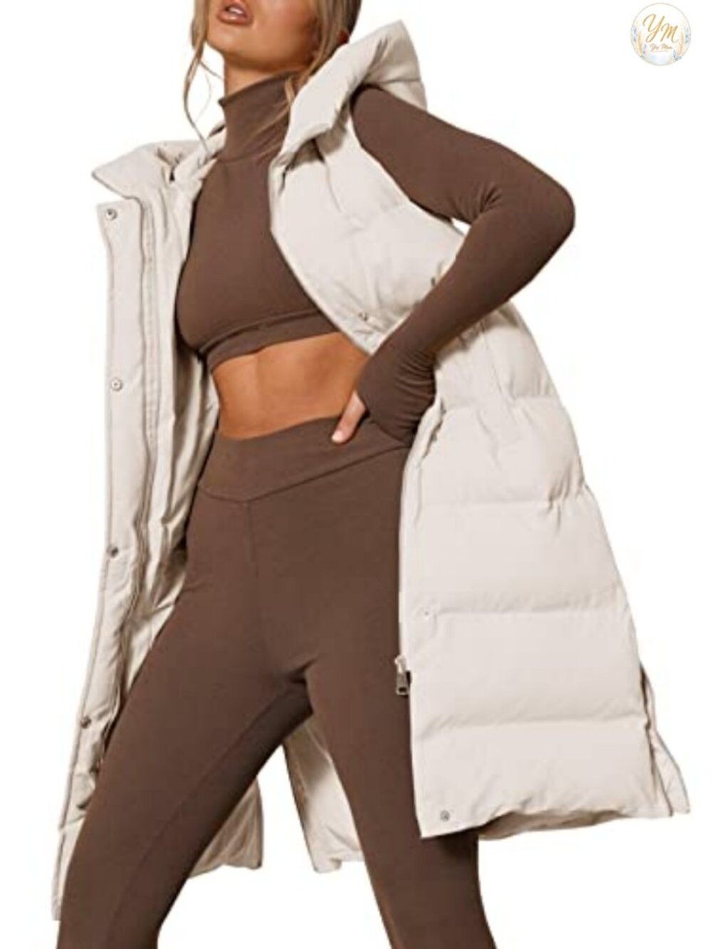 Women's Long Hooded Puffer Vest Sleeveless Zip Up Down Vest Coat